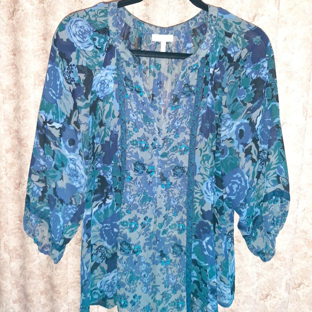 Joie Size Medium blue/grey/black silk blouse - Picture 7 of 7